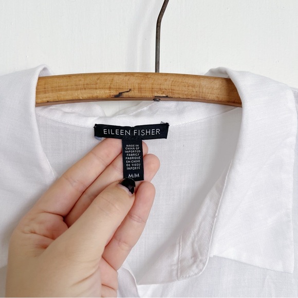 Eileen Fisher • white Classic Collar Shirt button down tunic Tencel hi low - Picture 5 of 14